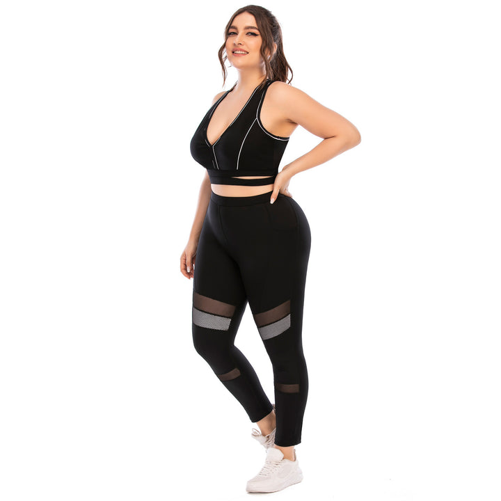 Plus Size Women's Yoga Workout Set with Moisture-Wicking Tights - THAT FASHION STORE