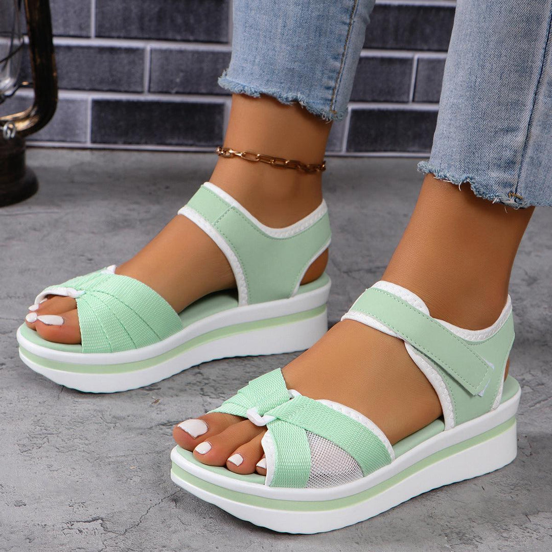 Summer Mesh Cross-strap Sandals With Velcro-design Thick Sole Flats Beach Shoes Women-THAT FASHION STORE