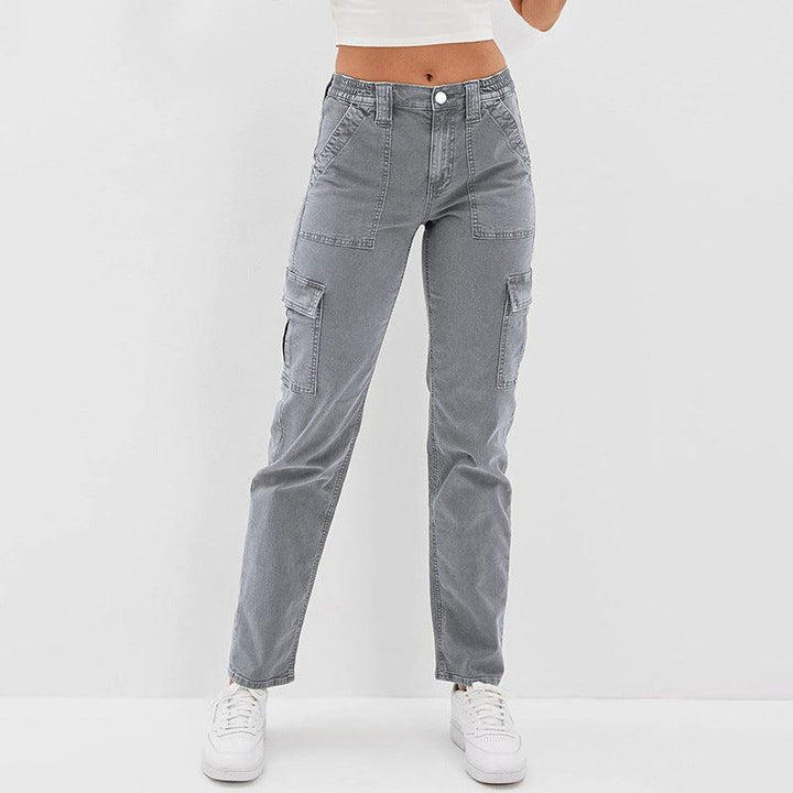 Women's Jeans Multi-bag High Waist Wash Straight-THAT FASHION STORE