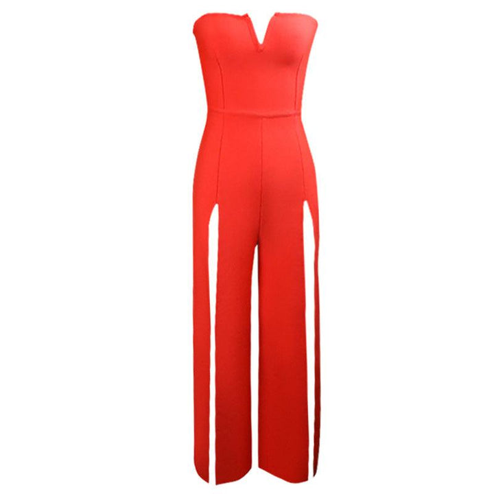 Split Trousers Suit Women Tube Top Wrapped Hip Bandage Jumpsuit-THAT FASHION STORE