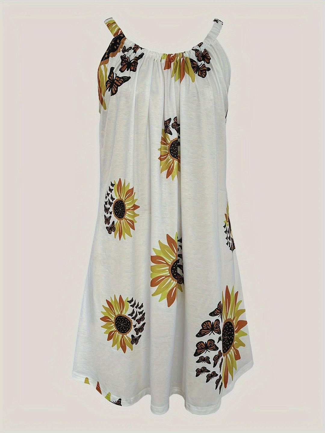 Sunflower Print Cami Dress, Vacation Sleeveless Loose Dress, Women's Clothing-THAT FASHION STORE