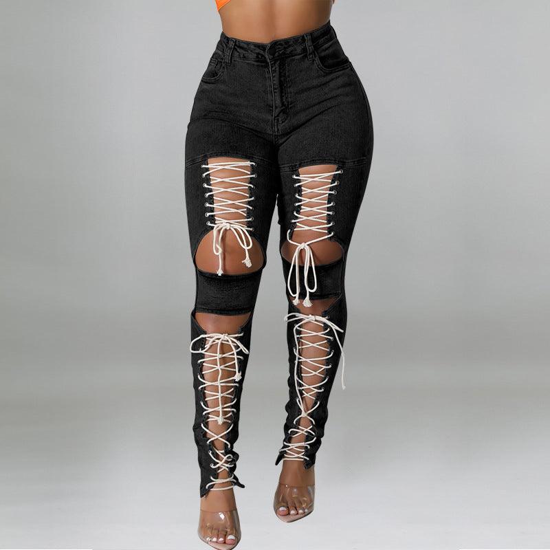 Women's New Fashion Jeans With Rope-THAT FASHION STORE