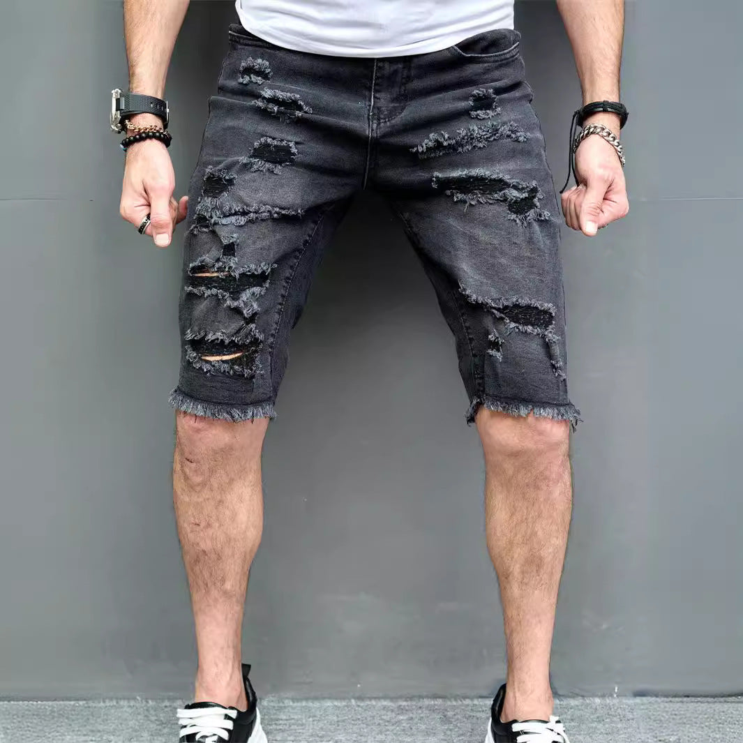 New Men's Five-point Slim Fit Skinny Scrape Denim Shorts-THAT FASHION STORE