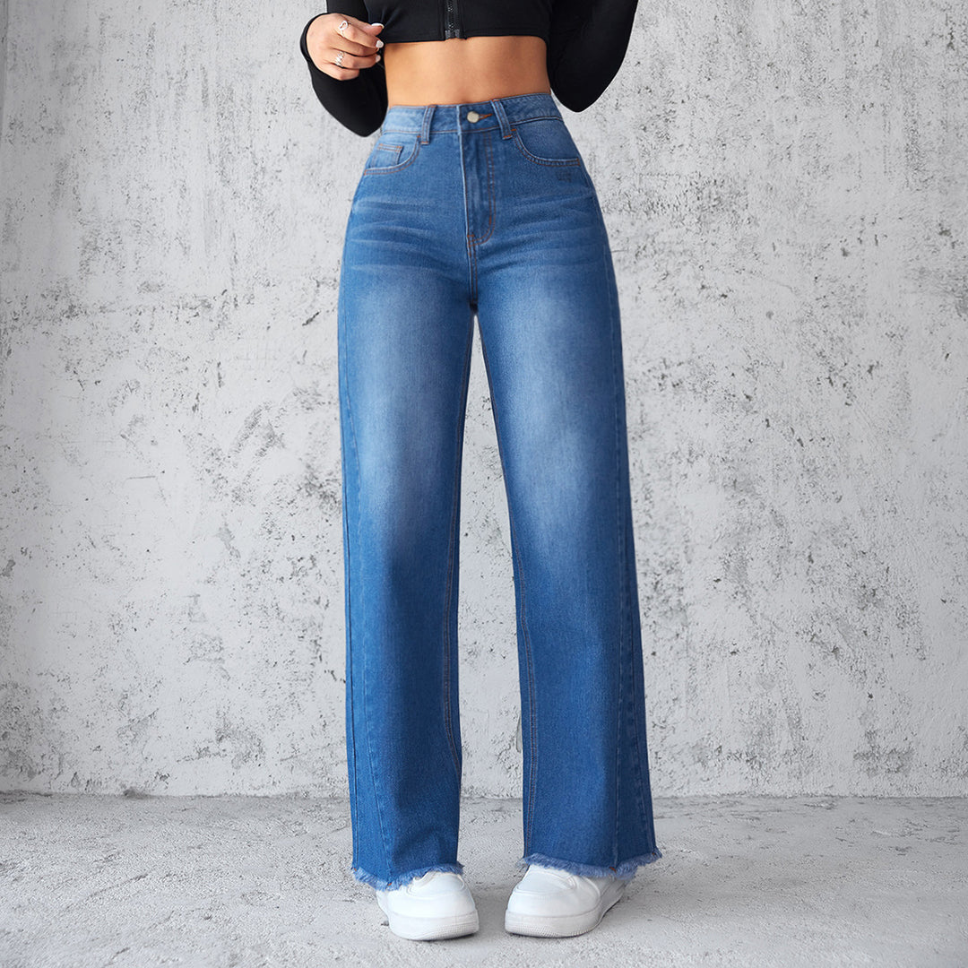 Fashion Straight Wide Leg Jeans Casual High Waist Non Elastic Women's - THAT FASHION STORE