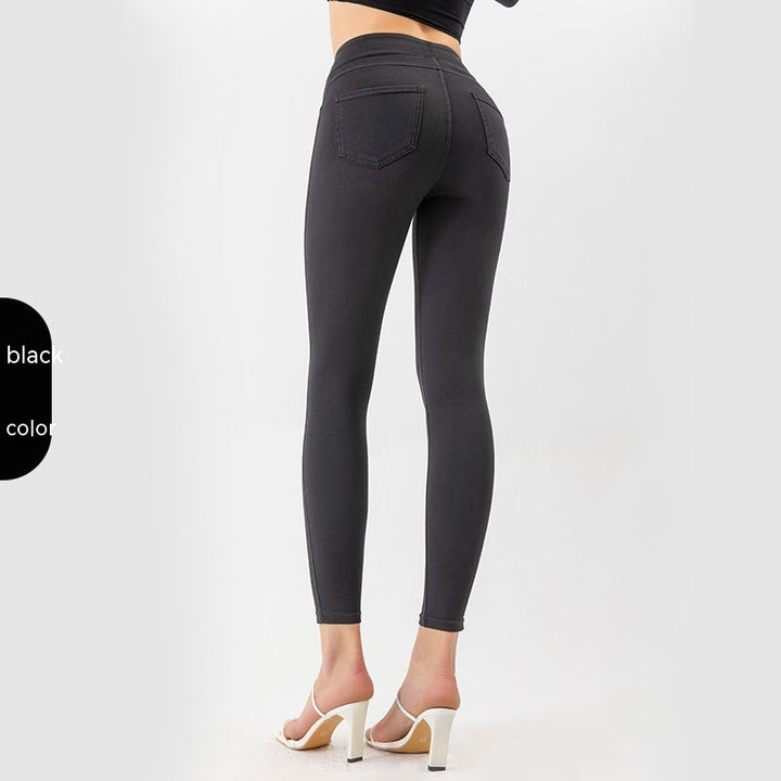 Denim Yoga Pants Women's High Waist Slimming Pocket Sports Tight Casual Pants-THAT FASHION STORE