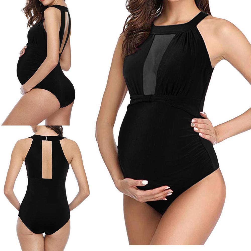 Black tube top halter lace up pregnant women swimsuit-THAT FASHION STORE