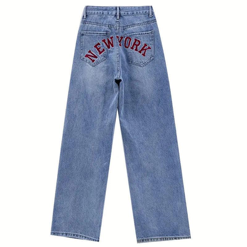 Women's Letter High Waist Straight Jeans-THAT FASHION STORE