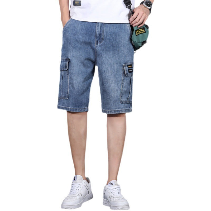 Multi-Pocket Tooling Denim Shorts Men's Straight Loose Casual Five-Point Pants-THAT FASHION STORE