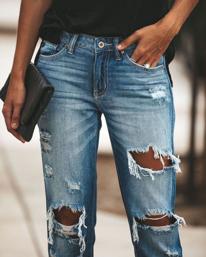 Light Blue Distressed Denim Pants - THAT FASHION STORE