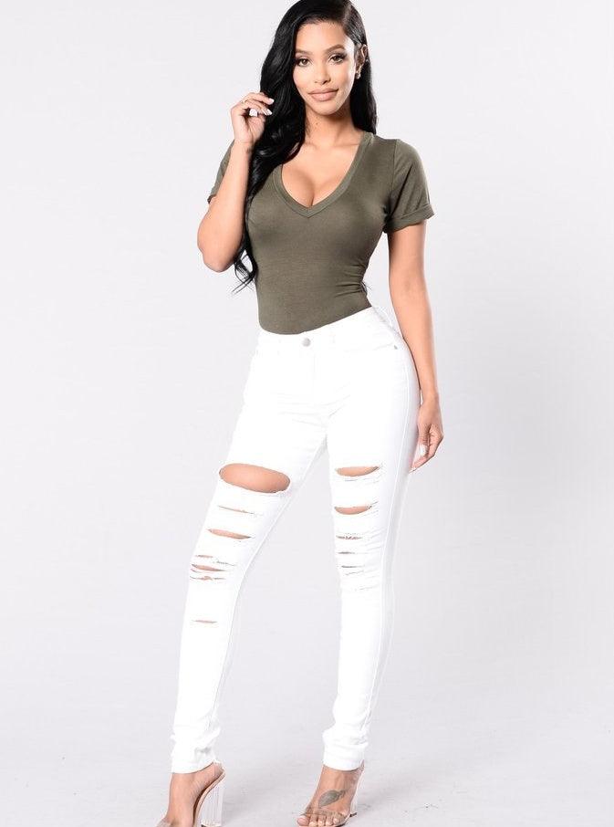 New casual sexy jeans woman cotton denim trousers slim mid waist ripped holes pencil pants cowboy jeans femme-THAT FASHION STORE