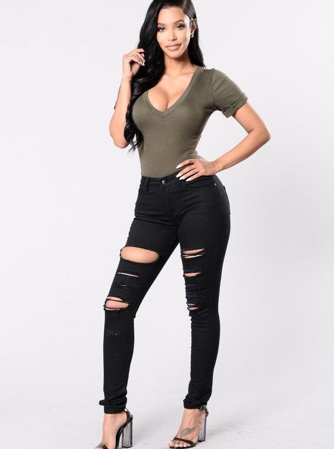 New casual sexy jeans woman cotton denim trousers slim mid waist ripped holes pencil pants cowboy jeans femme-THAT FASHION STORE