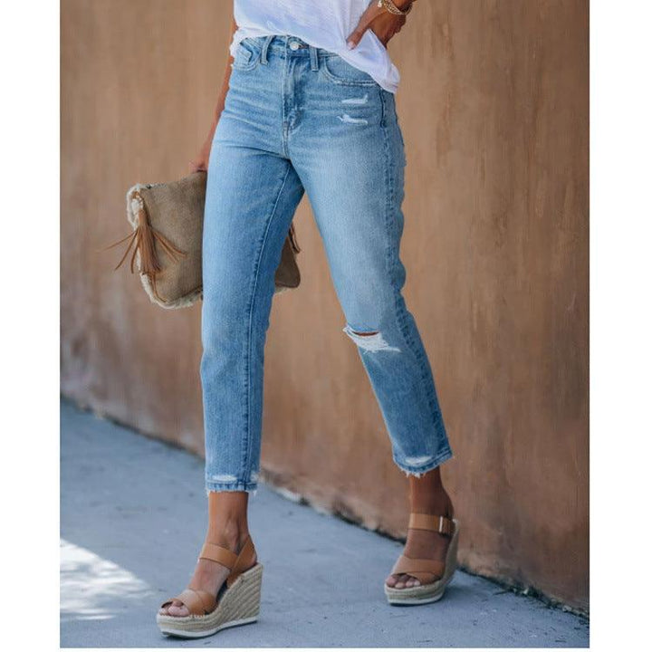 Lace-Up Women's Jeans And Pants With Ripped Holes-THAT FASHION STORE