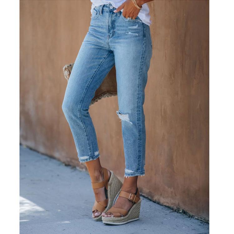 Lace-Up Women's Jeans And Pants With Ripped Holes-THAT FASHION STORE