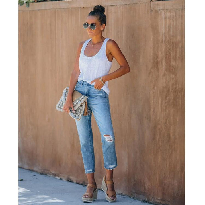 Lace-Up Women's Jeans And Pants With Ripped Holes-THAT FASHION STORE