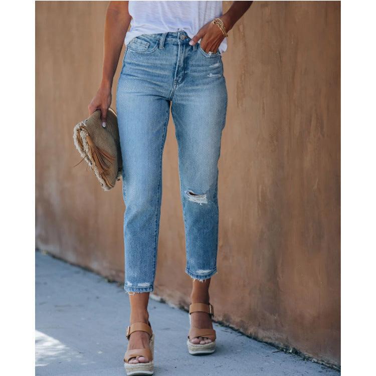 Lace-Up Women's Jeans And Pants With Ripped Holes-THAT FASHION STORE