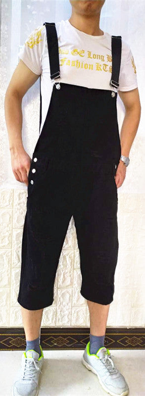 Men's Casual Baggy Jeans with Suspenders and Distressed Details - THAT FASHION STORE