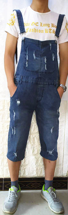 Men's Casual Baggy Jeans with Suspenders and Distressed Details - THAT FASHION STORE