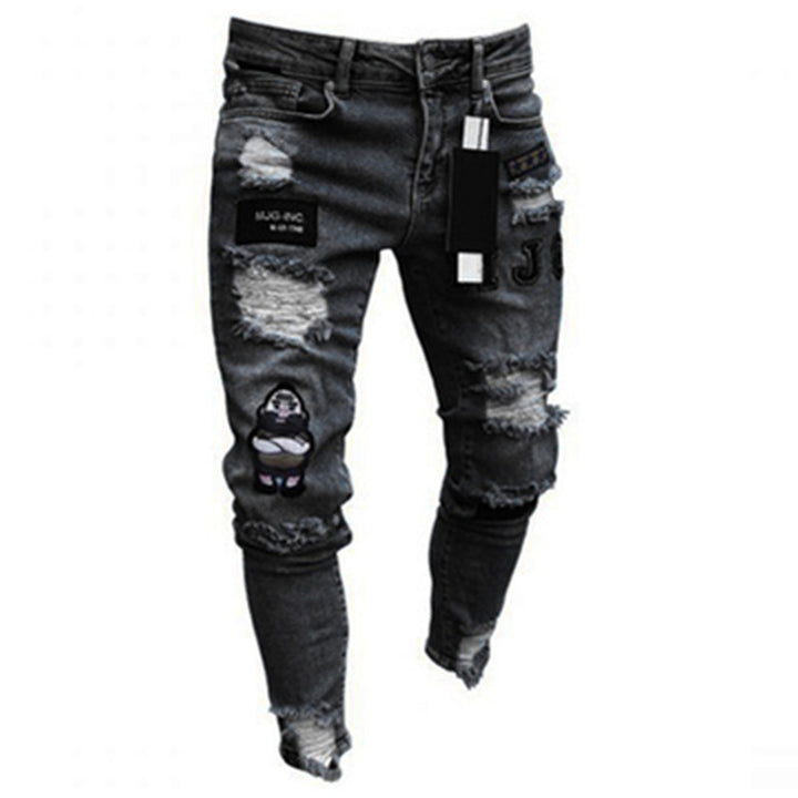 Men's Casual Baggy Jeans with Suspenders and Distressed Details - THAT FASHION STORE