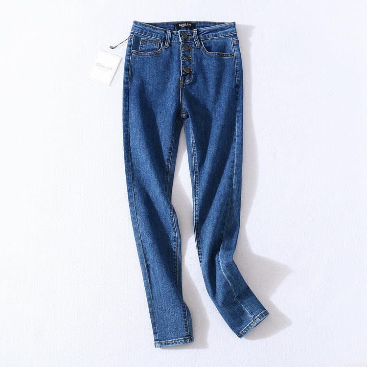 Four Button High-rise Skinny High-stretch Jeans-THAT FASHION STORE