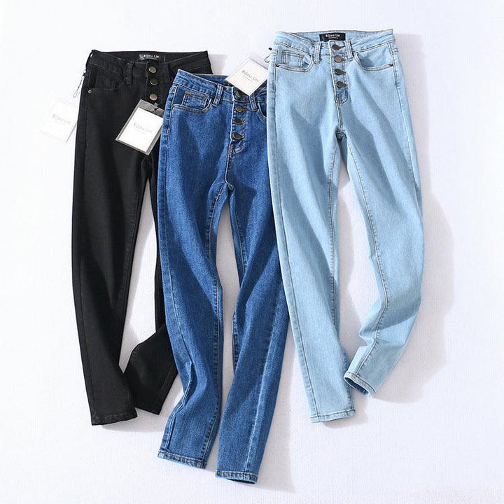 Four Button High-rise Skinny High-stretch Jeans-THAT FASHION STORE