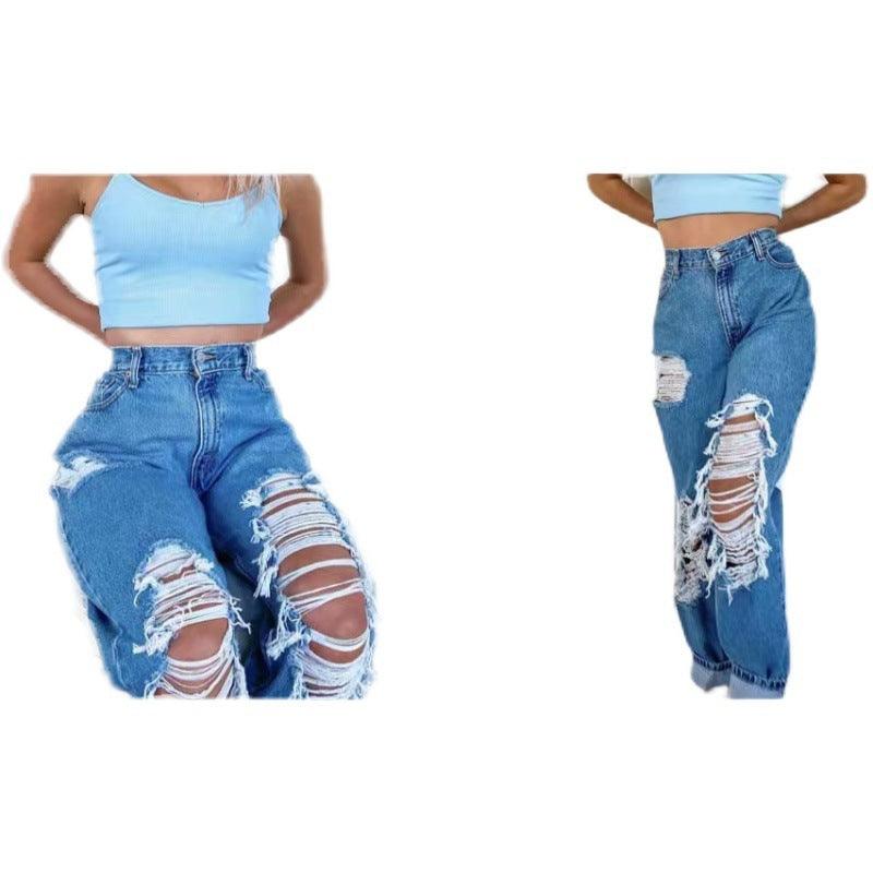 Women's Jeans Trousers With Ripped Holes-THAT FASHION STORE