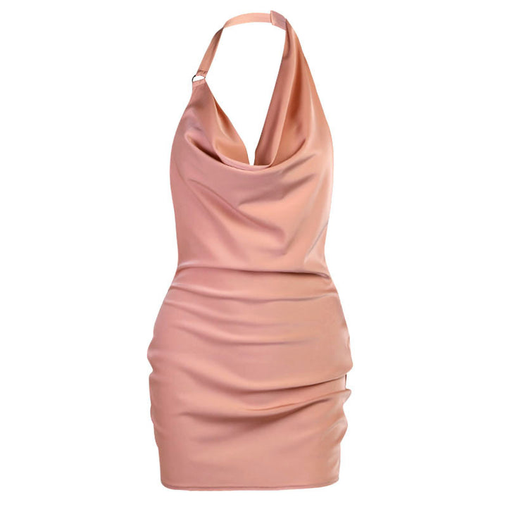 Satin V Neck Backless Mini Dress with Adjustable Straps for Summer Parties - THAT FASHION STORE