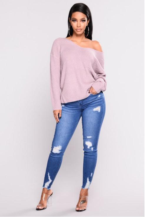 European And American Stretch Ripped High-Waisted Jeans-THAT FASHION STORE