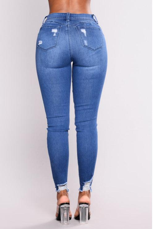 European And American Stretch Ripped High-Waisted Jeans-THAT FASHION STORE