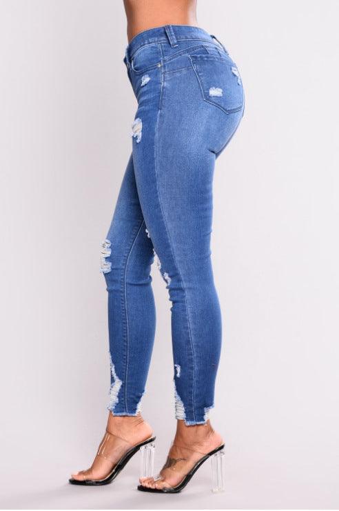 European And American Stretch Ripped High-Waisted Jeans-THAT FASHION STORE