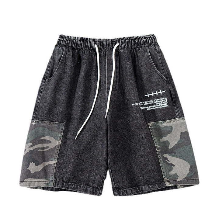 Camouflage Stitching Denim Overalls Shorts Men's Japanese-THAT FASHION STORE