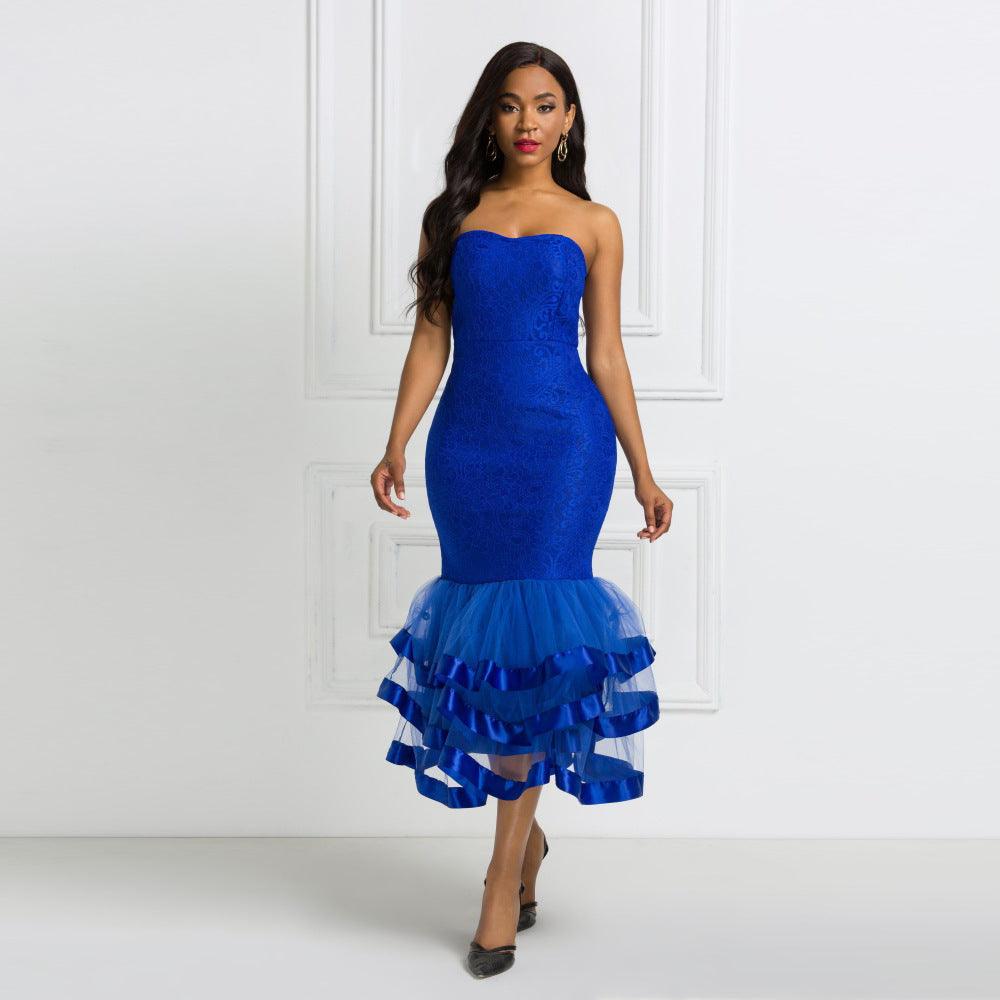 Sexy Tube Top High Waist Mesh Ruffled Dress Women-THAT FASHION STORE