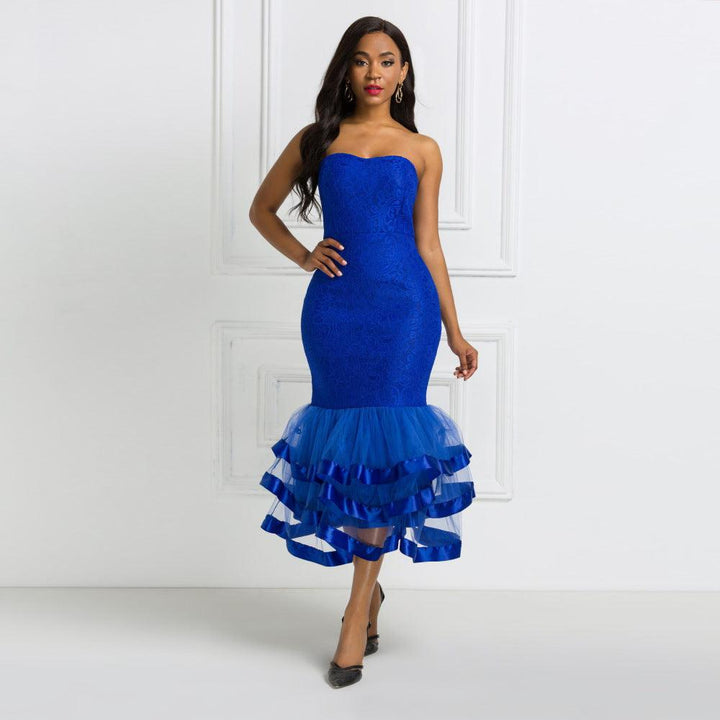 Sexy Tube Top High Waist Mesh Ruffled Dress Women-THAT FASHION STORE