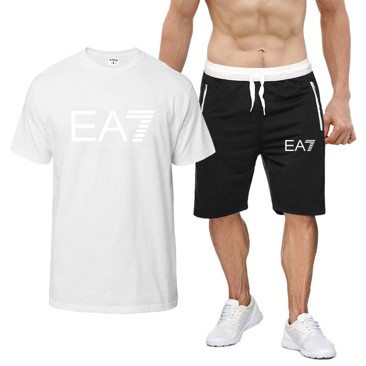 Casual Letter Print Cotton T-shirt and Shorts Set for Men - THAT FASHION STORE