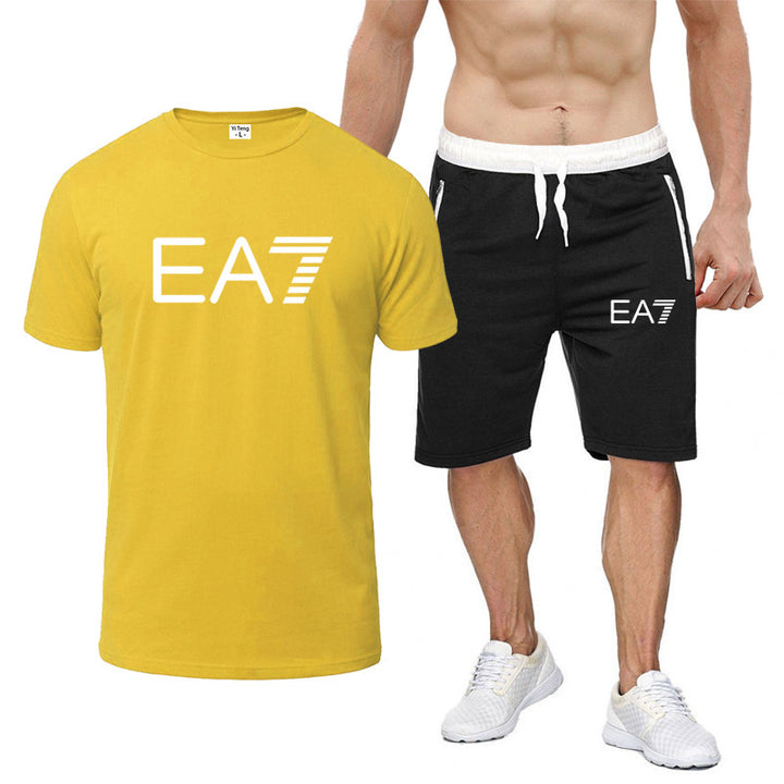 Casual Letter Print Cotton T-shirt and Shorts Set for Men - THAT FASHION STORE