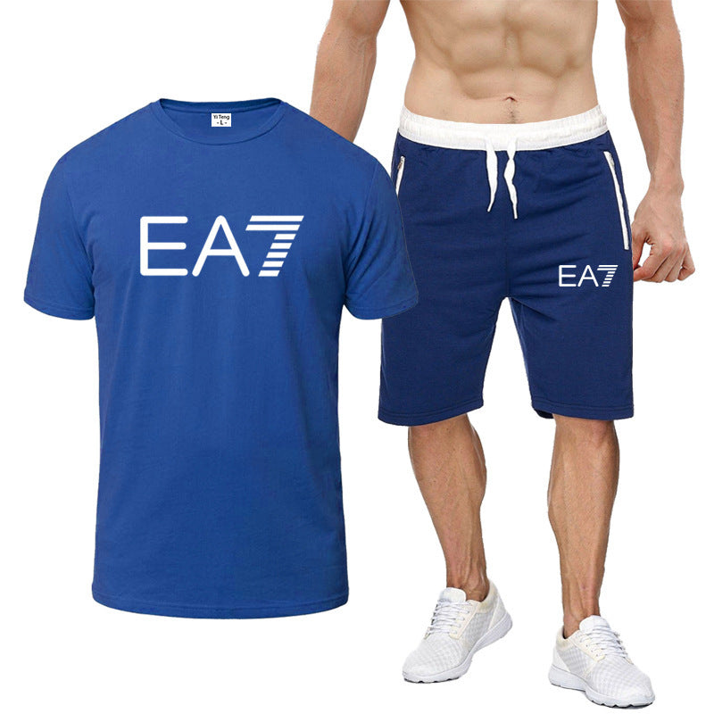 Casual Letter Print Cotton T-shirt and Shorts Set for Men - THAT FASHION STORE