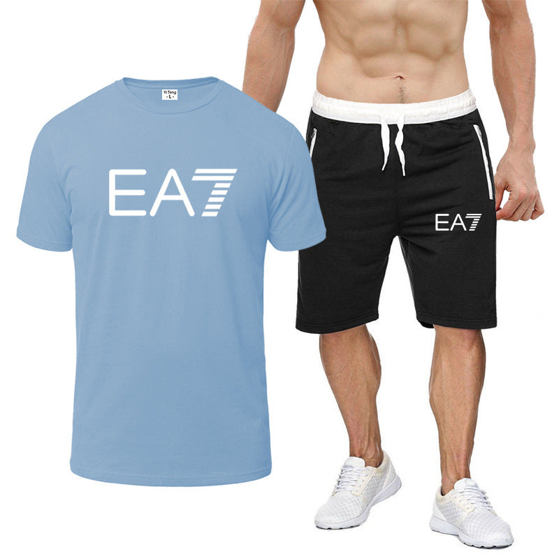 Casual Letter Print Cotton T-shirt and Shorts Set for Men - THAT FASHION STORE