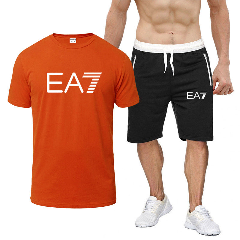 Casual Letter Print Cotton T-shirt and Shorts Set for Men - THAT FASHION STORE