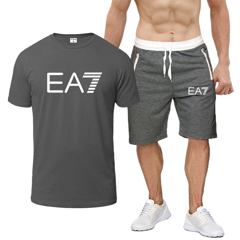 Casual Letter Print Cotton T-shirt and Shorts Set for Men - THAT FASHION STORE