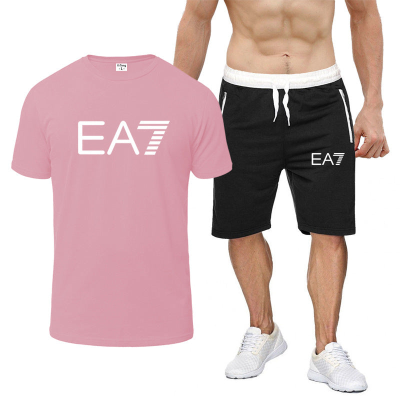 Casual Letter Print Cotton T-shirt and Shorts Set for Men - THAT FASHION STORE