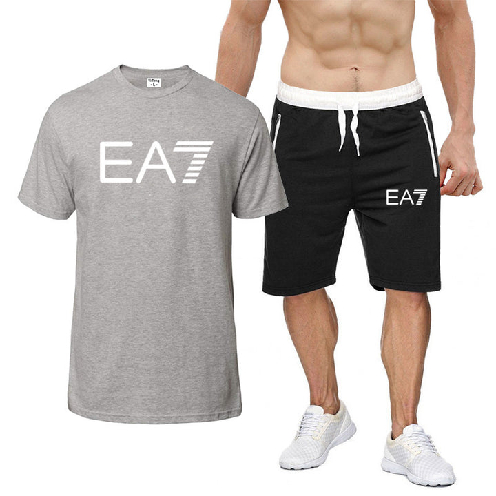 Casual Letter Print Cotton T-shirt and Shorts Set for Men - THAT FASHION STORE