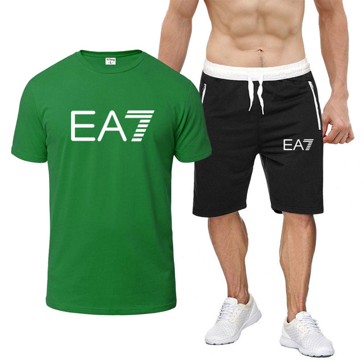 Casual Letter Print Cotton T-shirt and Shorts Set for Men - THAT FASHION STORE