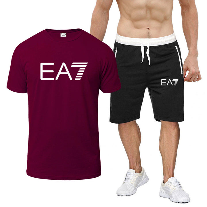 Casual Letter Print Cotton T-shirt and Shorts Set for Men - THAT FASHION STORE