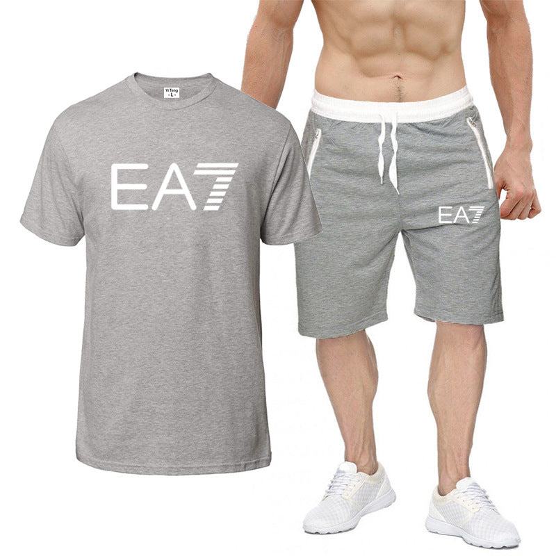 Casual Letter Print Cotton T-shirt and Shorts Set for Men - THAT FASHION STORE