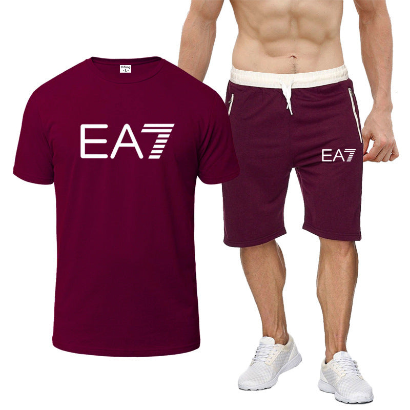 Casual Letter Print Cotton T-shirt and Shorts Set for Men - THAT FASHION STORE