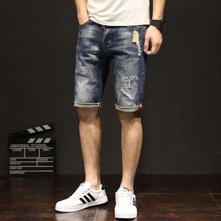 18 New Elastic Pants Summer Men''s Casual Jeans Korean Fashion Hole Cat Beard Straight Pants-THAT FASHION STORE