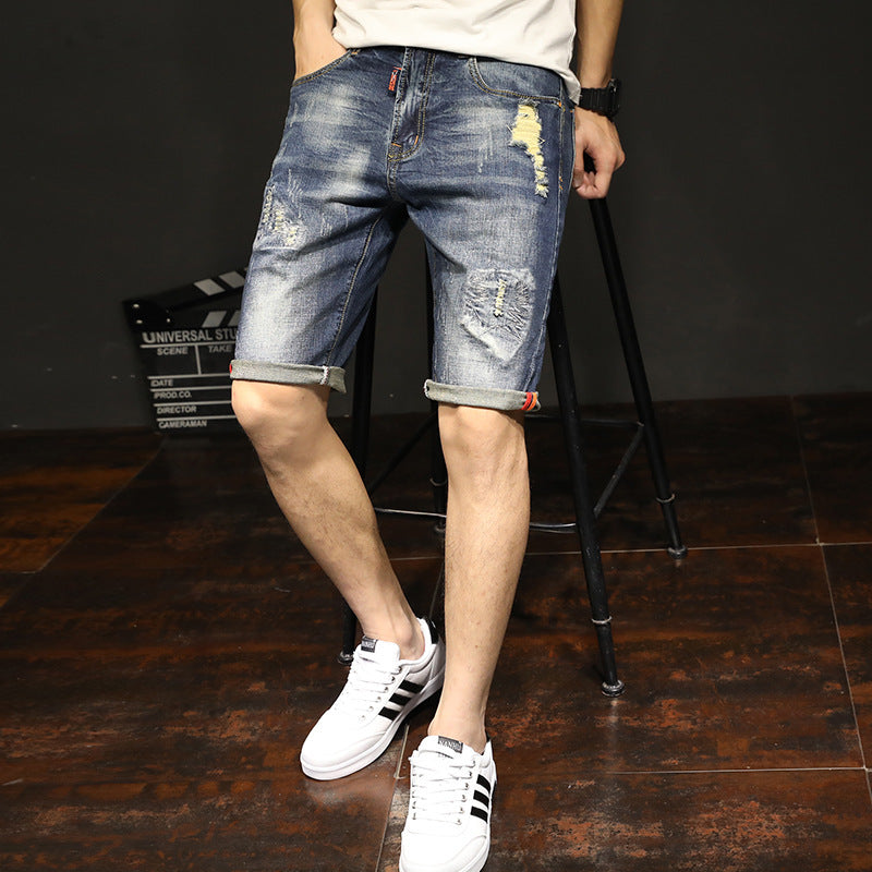 18 New Elastic Pants Summer Men''s Casual Jeans Korean Fashion Hole Cat Beard Straight Pants-THAT FASHION STORE