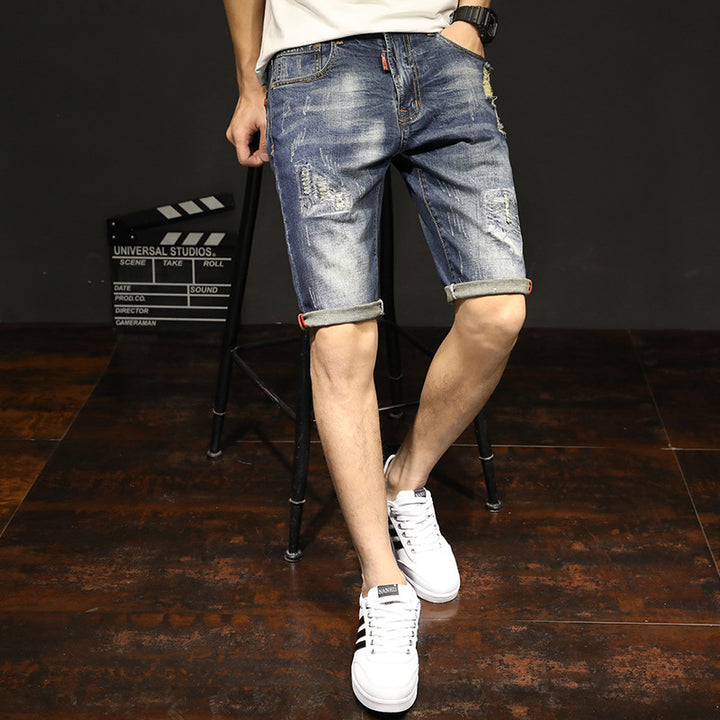 18 New Elastic Pants Summer Men''s Casual Jeans Korean Fashion Hole Cat Beard Straight Pants-THAT FASHION STORE