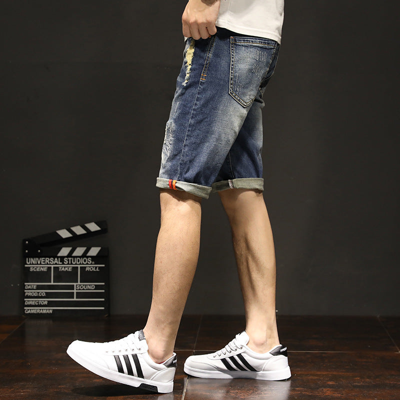 18 New Elastic Pants Summer Men''s Casual Jeans Korean Fashion Hole Cat Beard Straight Pants-THAT FASHION STORE