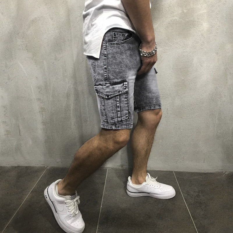 Men's Slim Fit Zipper Pocket Denim Shorts - Stretch Five-Point Summer Pants - THAT FASHION STORE