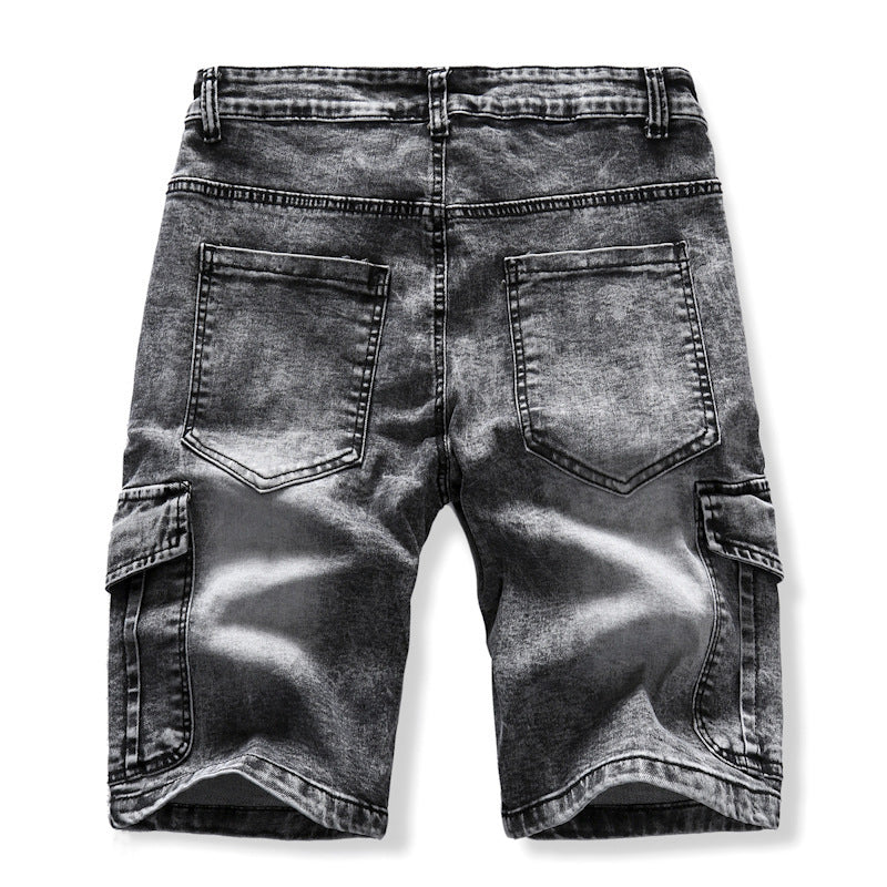 Men's Slim Fit Zipper Pocket Denim Shorts - Stretch Five-Point Summer Pants - THAT FASHION STORE